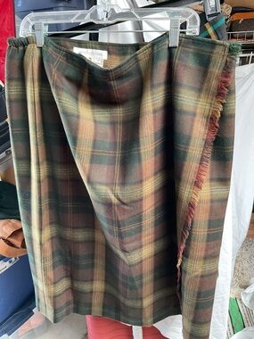 Vintage 70’s Jones  New York Plaid Wrap Skirt in Olive, Rust and Tan